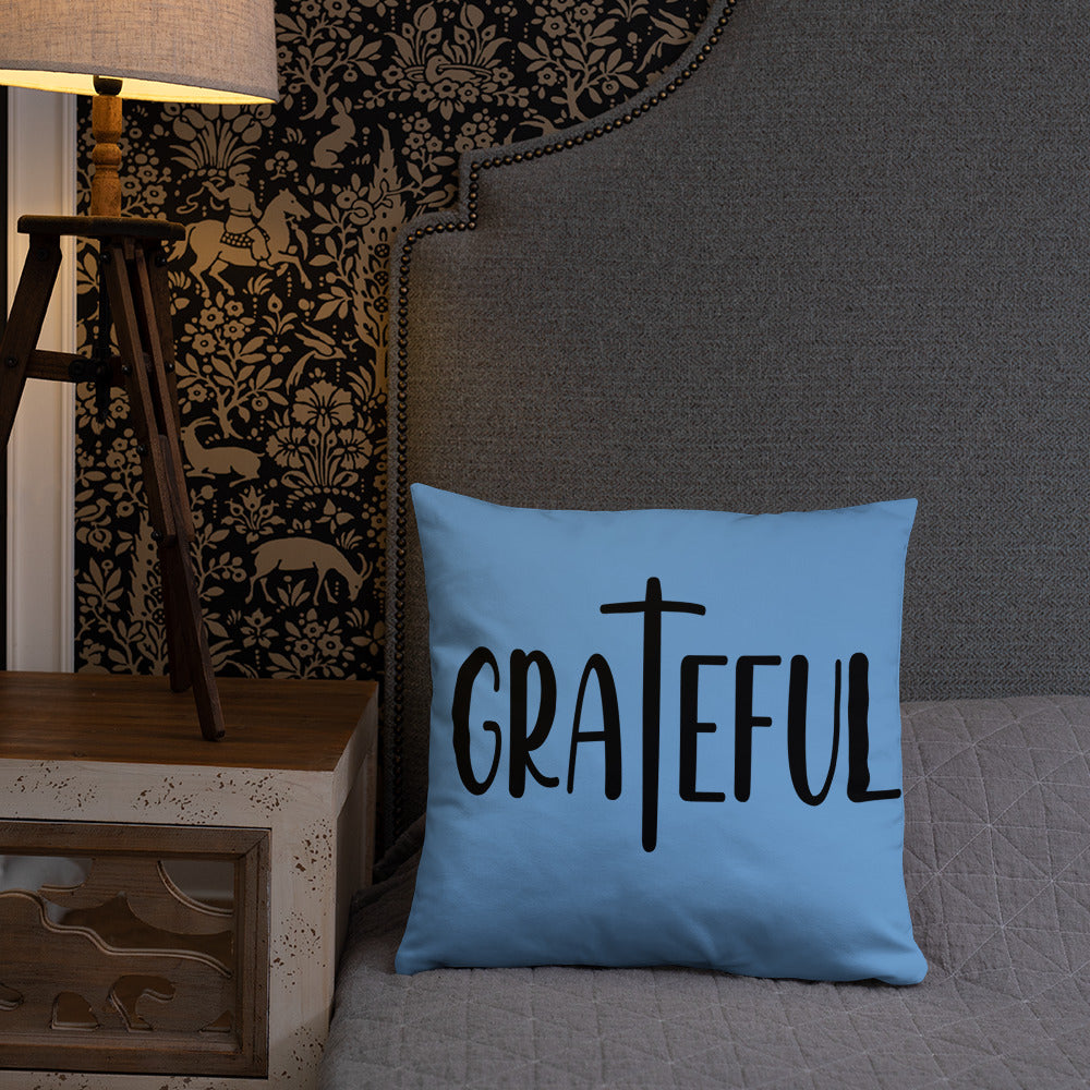Grateful (Blue) Throw Pillow