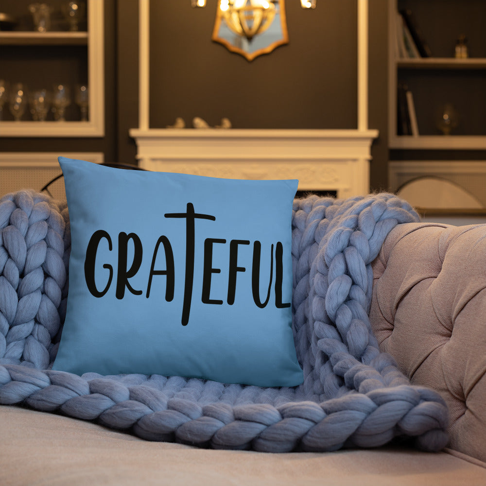 Grateful (Blue) Throw Pillow