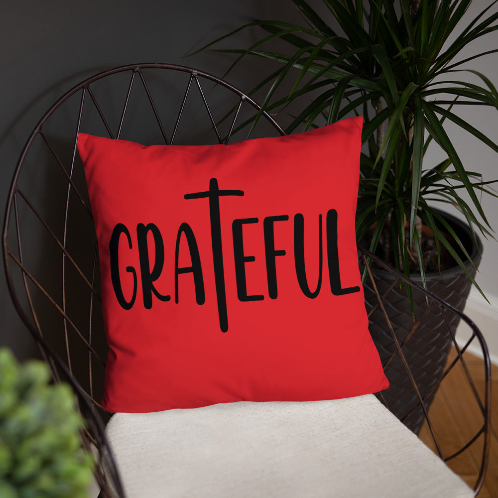 Grateful (Red) Throw Pillow