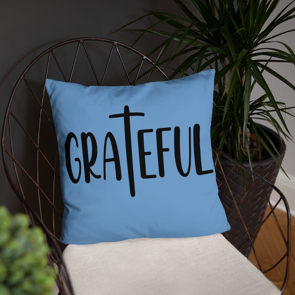Grateful (Blue) Throw Pillow