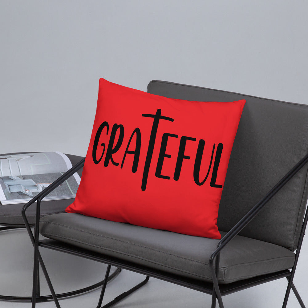 Grateful (Red) Throw Pillow