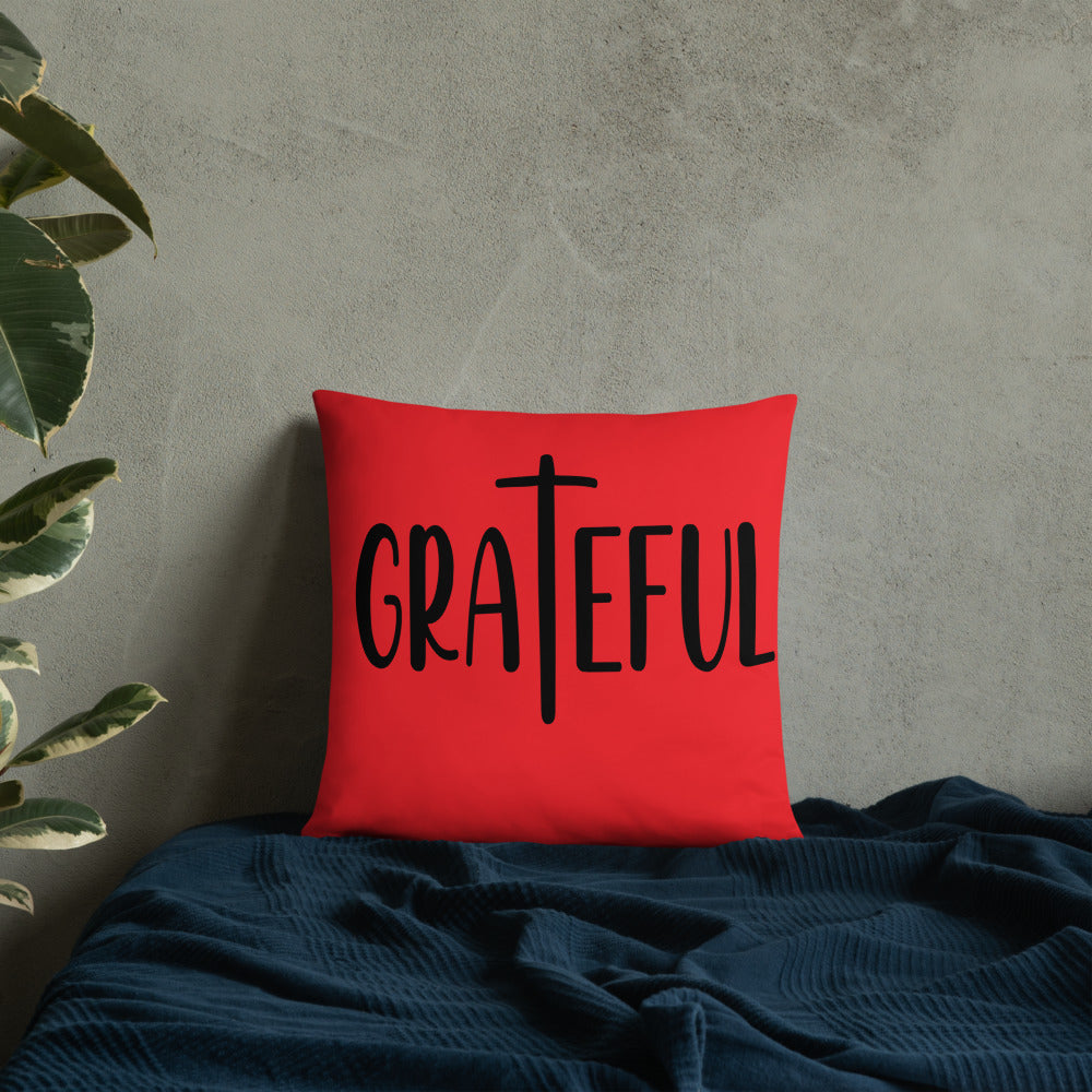 Grateful (Red) Throw Pillow