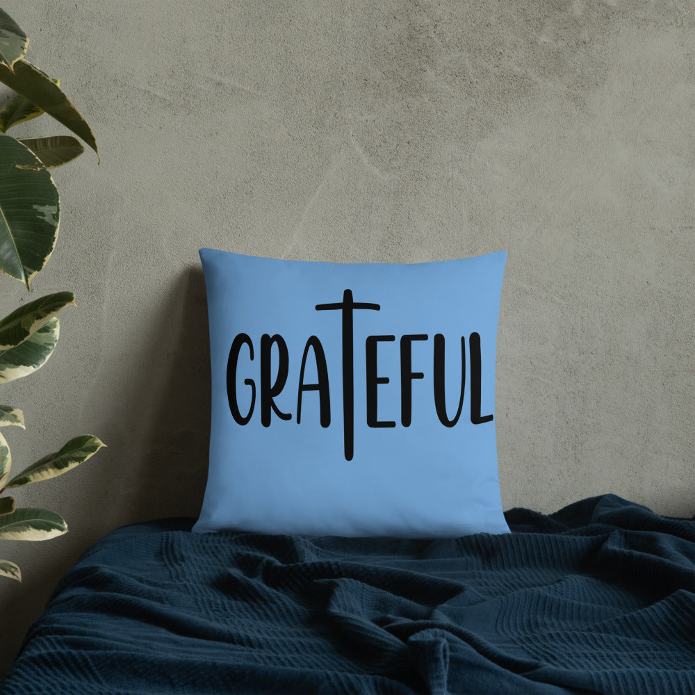 Grateful (Blue) Throw Pillow