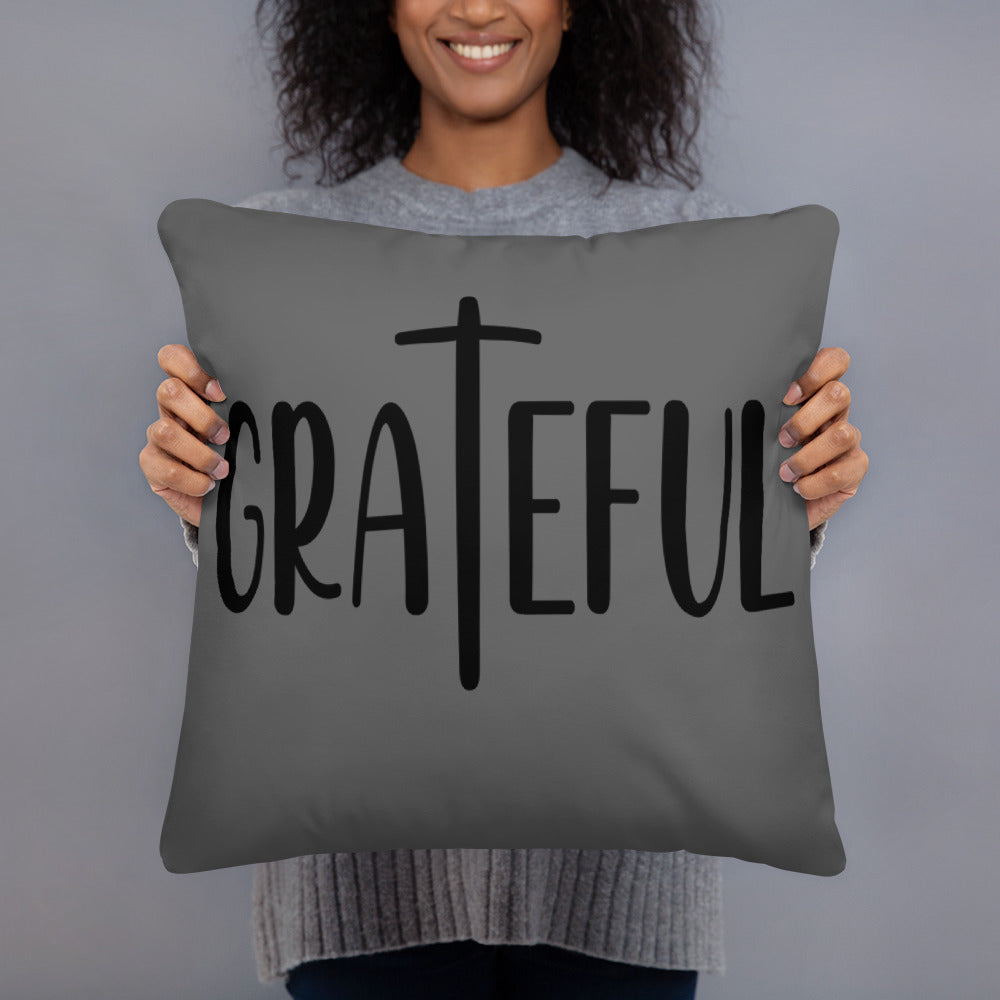 Grateful (Gray) Throw Pillow