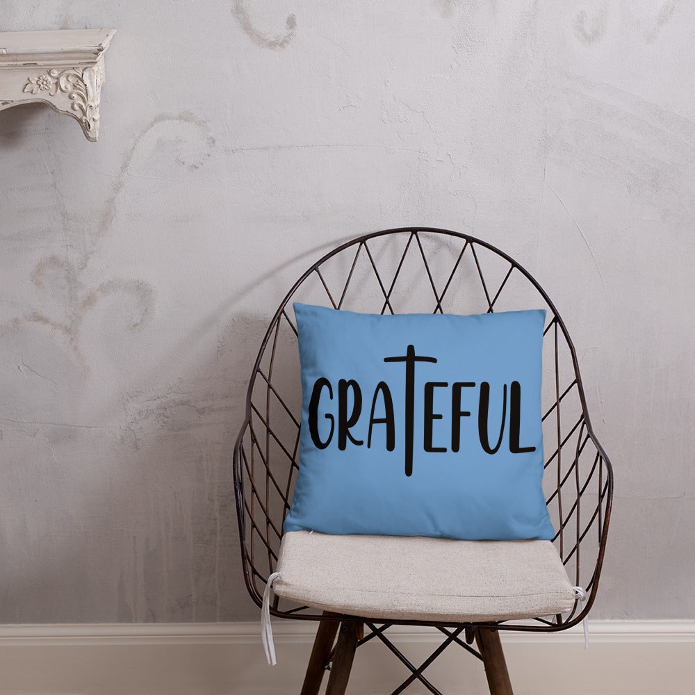 Grateful (Blue) Throw Pillow