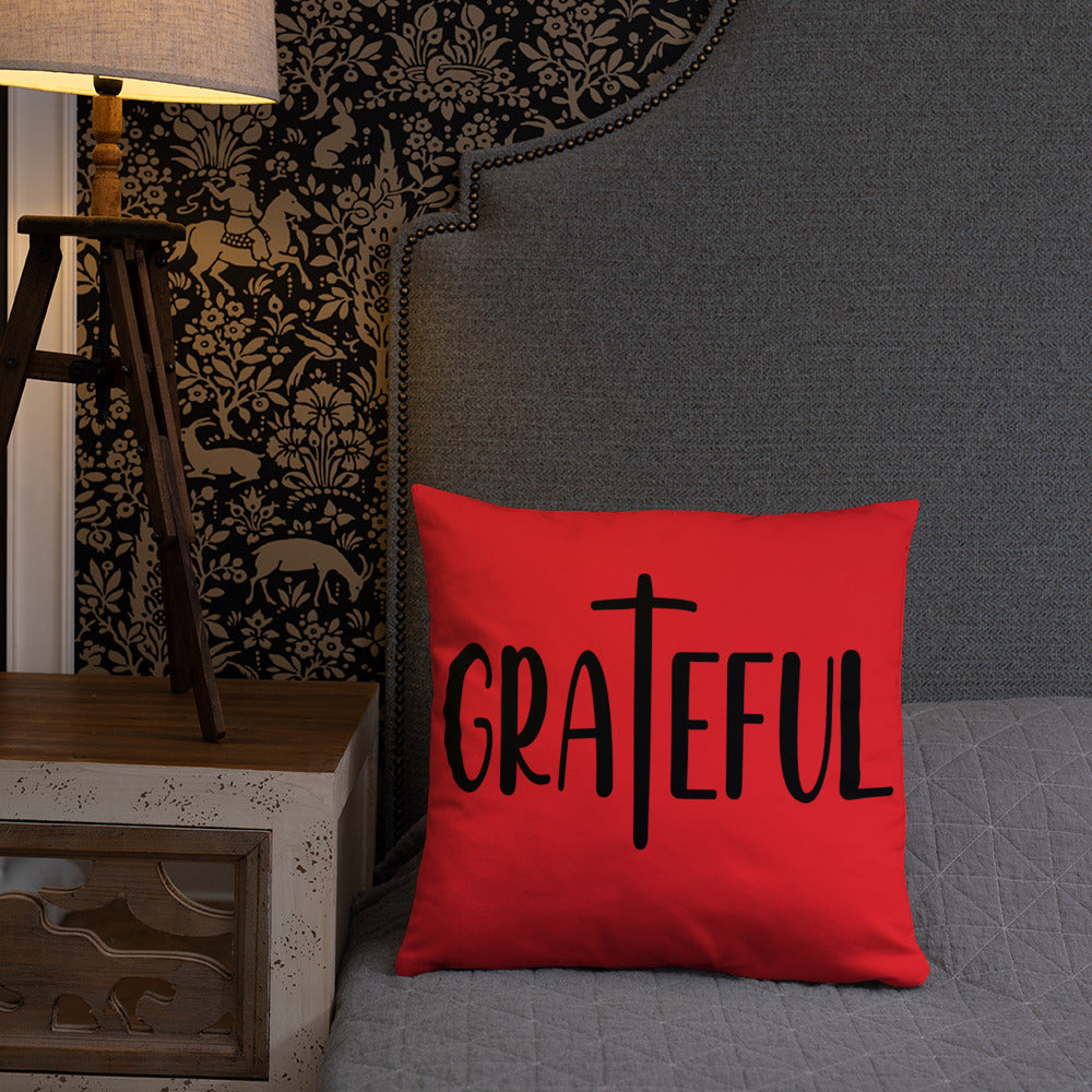 Grateful (Red) Throw Pillow