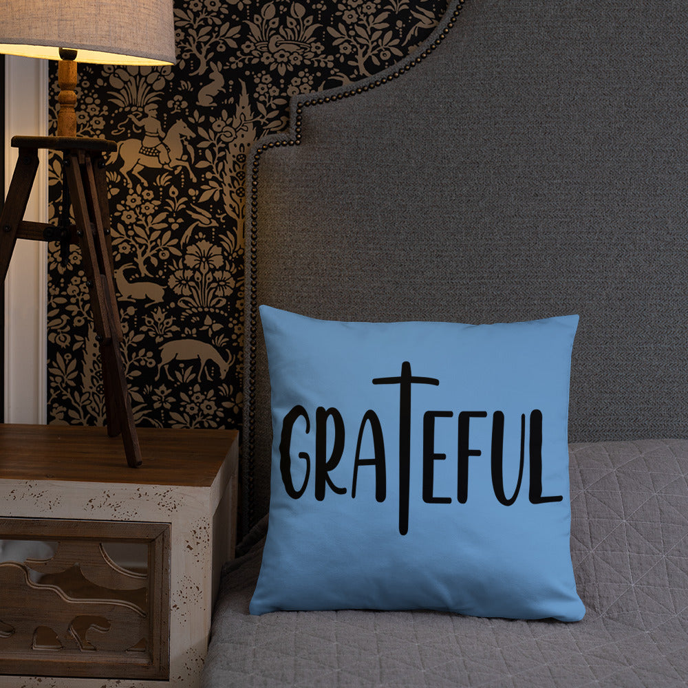 Grateful (Blue) Throw Pillow
