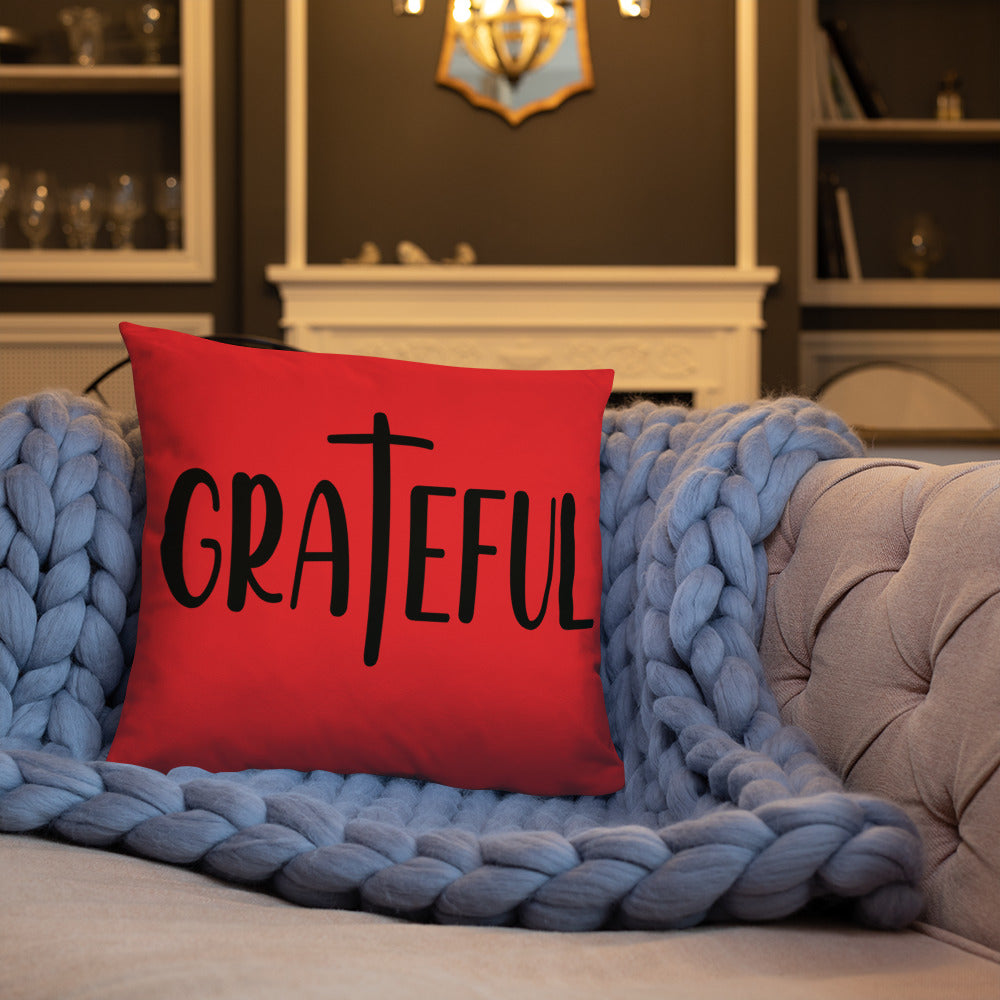 Grateful (Red) Throw Pillow