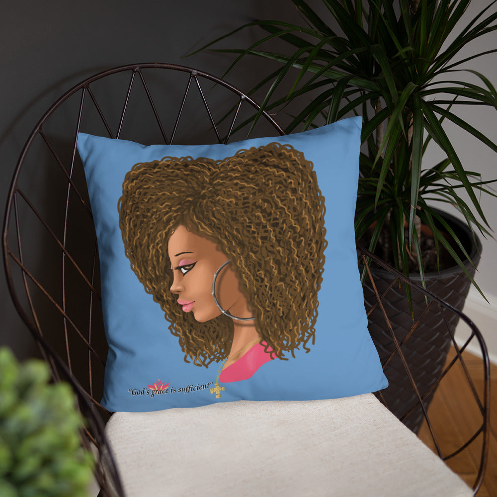 God's Grace is Sufficient (Blue) Throw Pillow