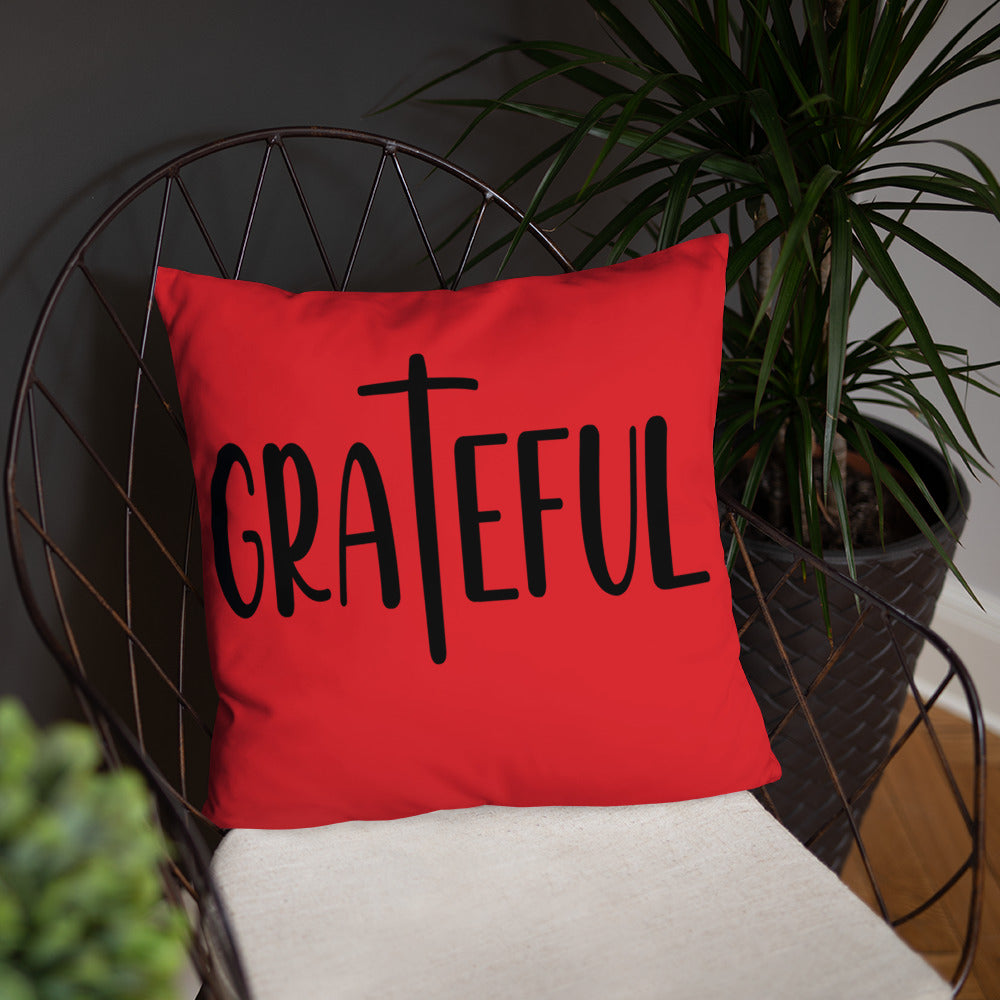 Grateful (Red) Throw Pillow