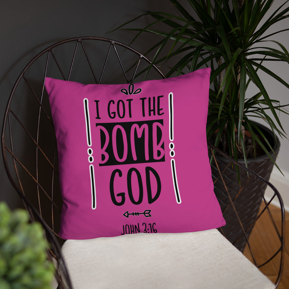 I Got the Bomb God (Pink) Throw Pillow