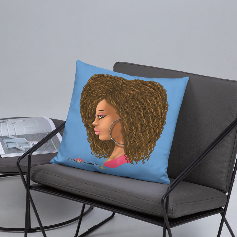 God's Grace is Sufficient (Blue) Throw Pillow
