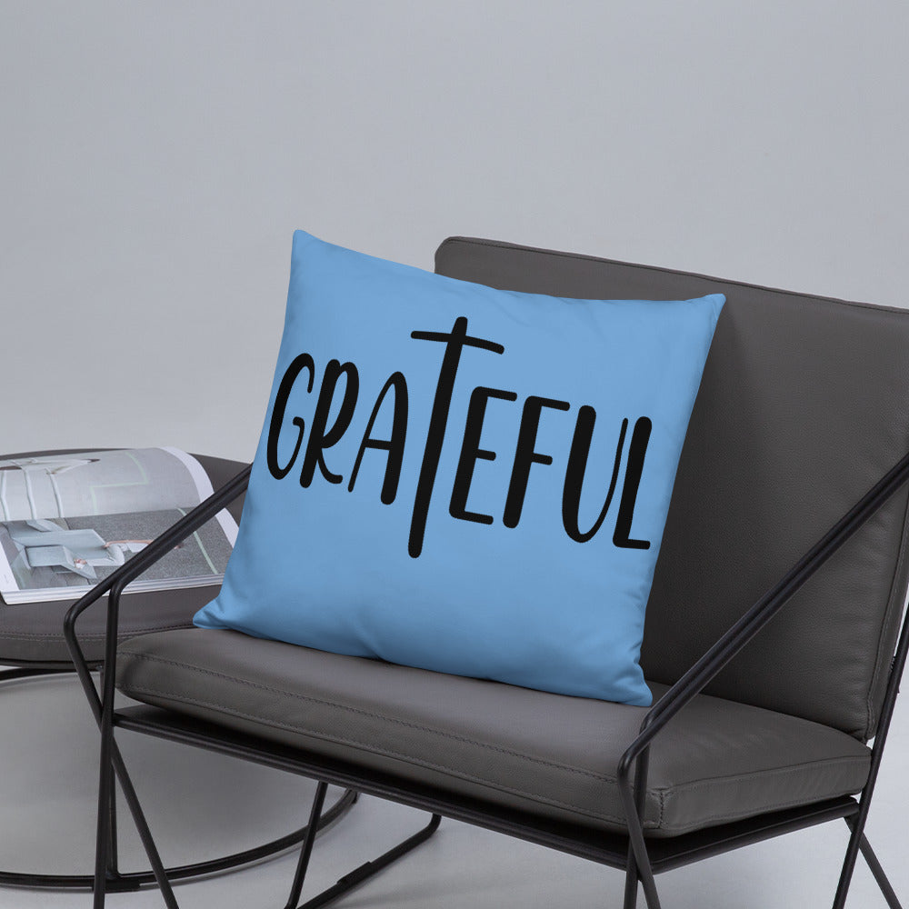 Grateful (Blue) Throw Pillow