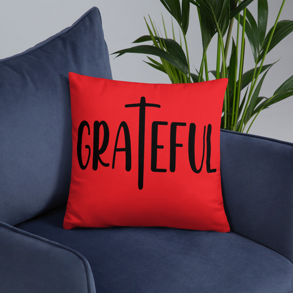 Grateful (Red) Throw Pillow