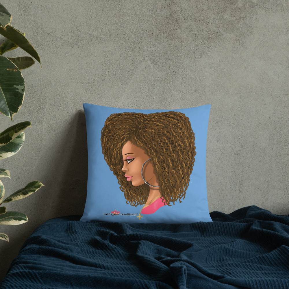 God's Grace is Sufficient (Blue) Throw Pillow