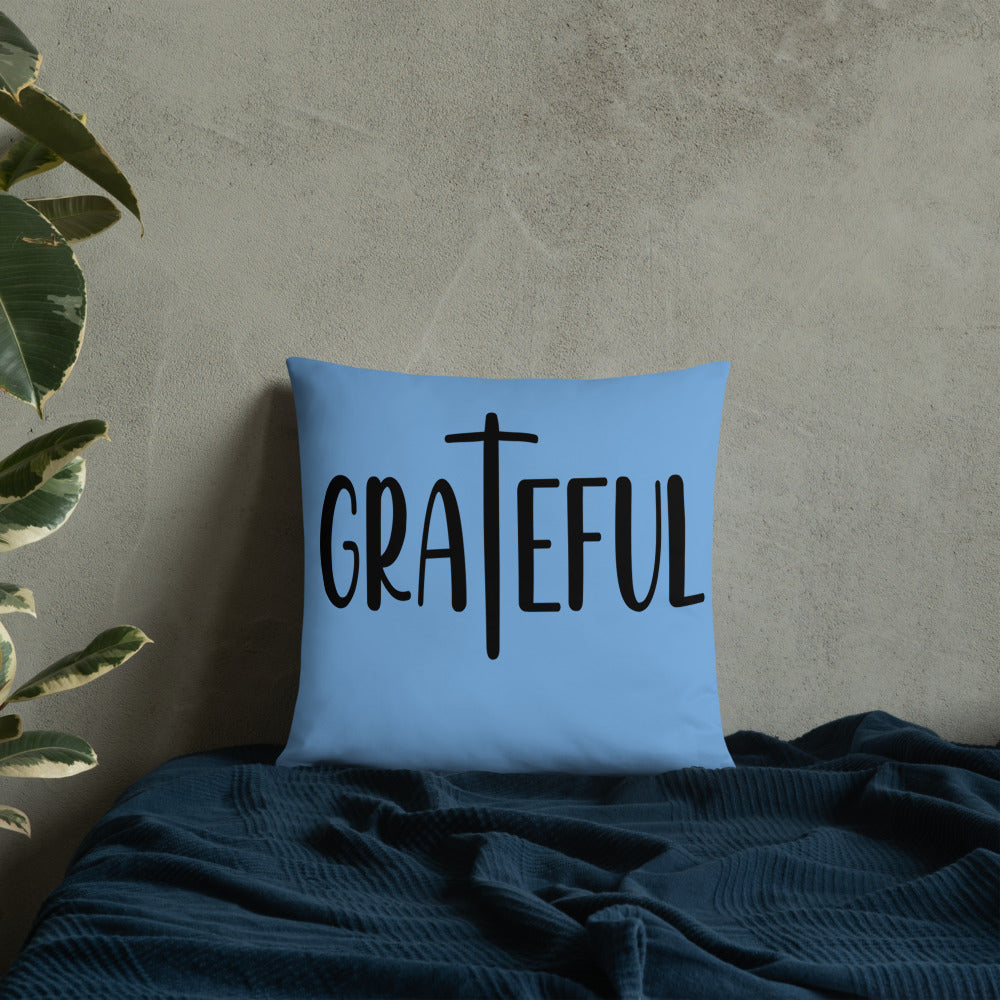 Grateful (Blue) Throw Pillow