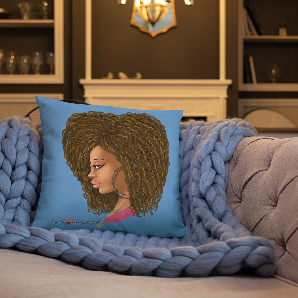 God's Grace is Sufficient (Blue) Throw Pillow