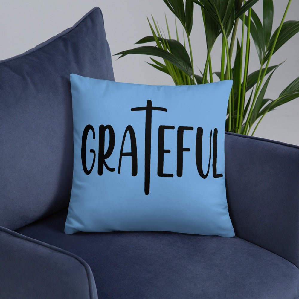 Grateful (Blue) Throw Pillow