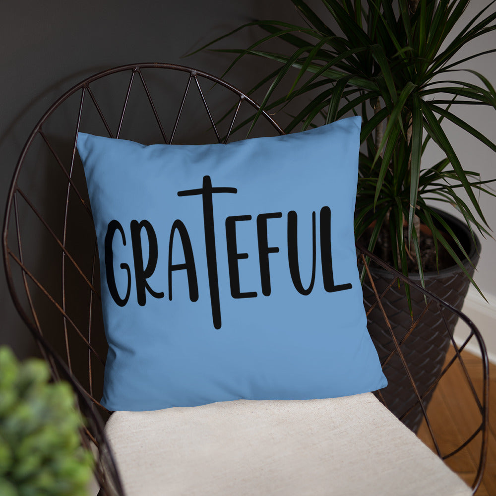 Grateful (Blue) Throw Pillow