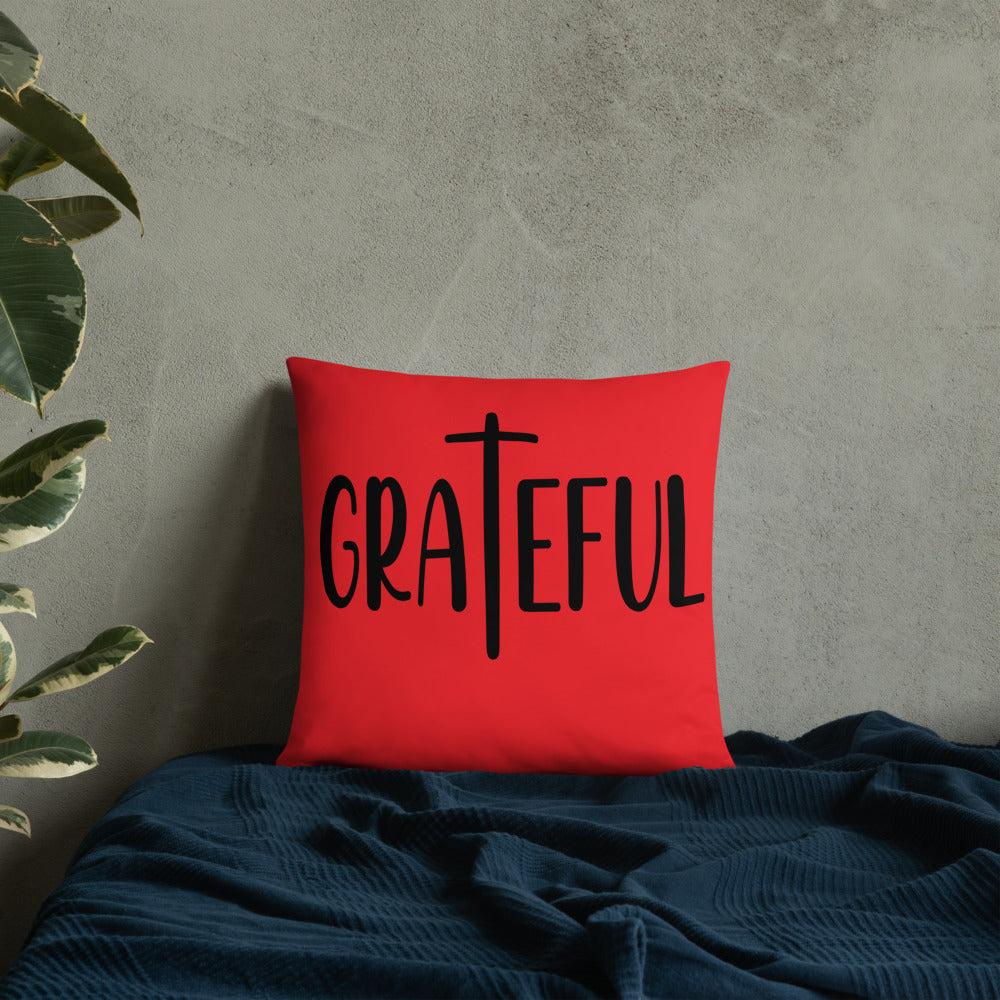 Grateful (Red) Throw Pillow